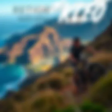 A scenic view of mountain biking along a rugged trail