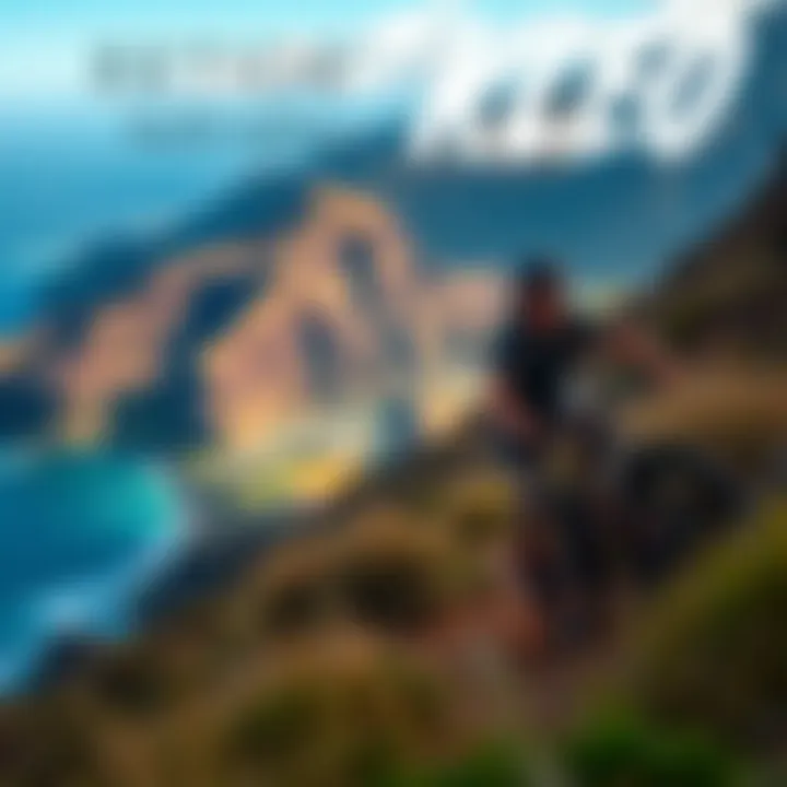 A scenic view of mountain biking along a rugged trail