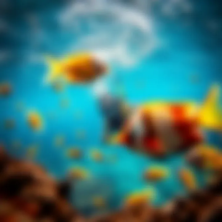 A vibrant underwater scene showcasing snorkeling with tropical fish