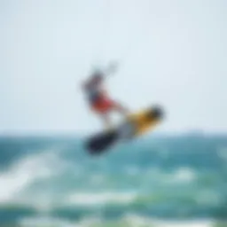 Dynamic action shot of a kiteboarder executing a jump