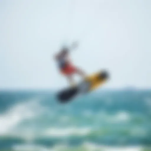 Dynamic action shot of a kiteboarder executing a jump