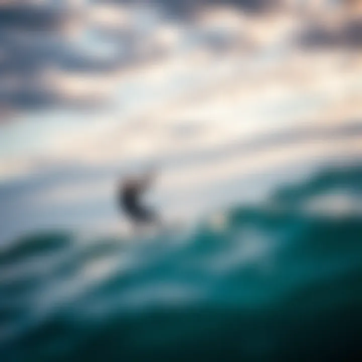 Kiteboarder navigating waves under changing skies