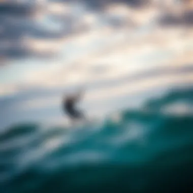 Kiteboarder navigating waves under changing skies Kiteboarder navigating waves under changing skies