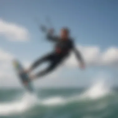 A skilled kite surfer performing a trick on the waves