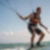 Dynamic bungee waist leash in action during kiteboarding