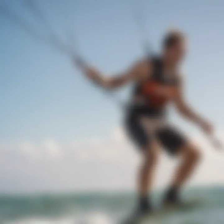 Dynamic bungee waist leash in action during kiteboarding