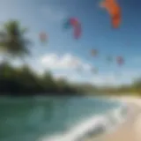 A breathtaking view of Coco Nut Bay with kiteboarders in action