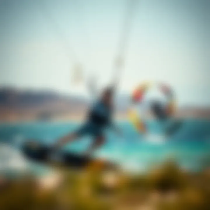 Kiteboarding in Action A scenic view of traction kites in action during a kiteboarding session.