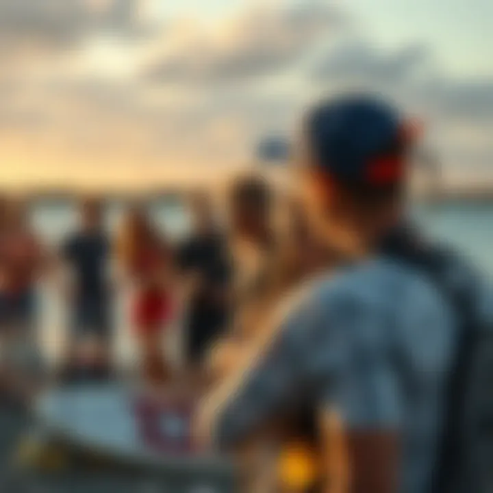 Community gathering of wake foil enthusiasts sharing tips and experiences