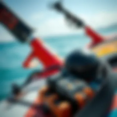 Close-up view of essential wake foil board gear and equipment