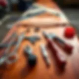 Kiteboard with visible damage and repair tools