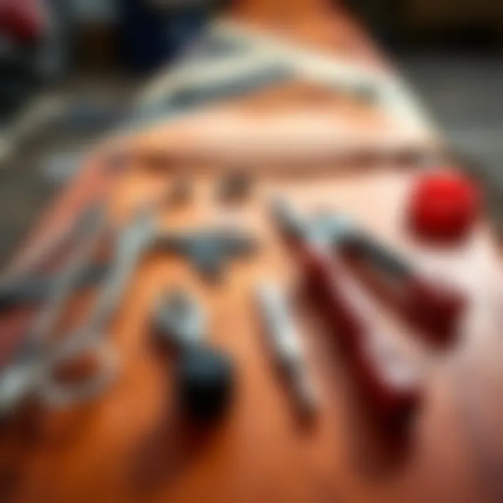 Kiteboard with visible damage and repair tools