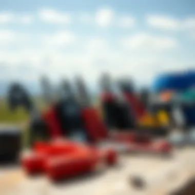 Array of essential tools for kiteboard repairs