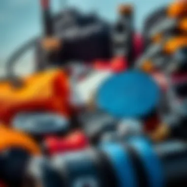 A close-up of a beginner kitesurfing package with varied components.