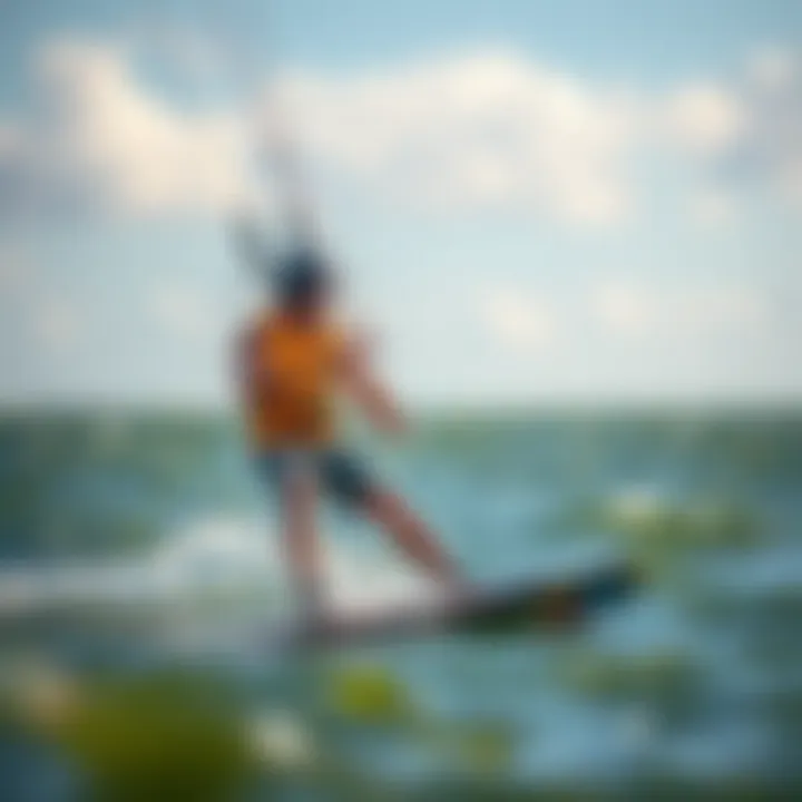 Kiteboarder using Compstick control bar on water
