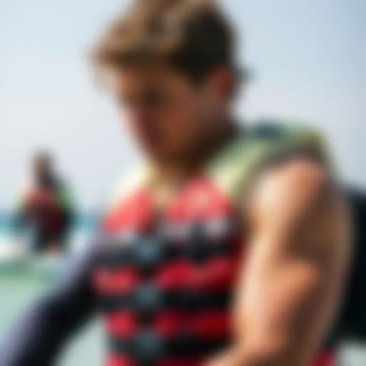 Person selecting a flotation vest for kiteboarding