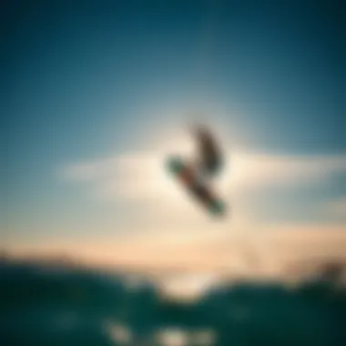 Foil Kit in Action: Thrilling Kiteboarding Jump Kiteboarder performing a jump with a foil kit in action