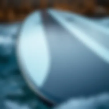 Close-up view of a high-performance foil surfing board showcasing its sleek design and materials
