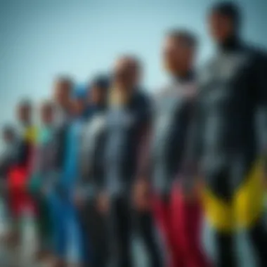 Variety of wetsuit sizes displayed for different body types