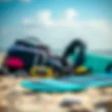 Essential Kitesurfing Equipment Kitesurfing gear laid out on a beach