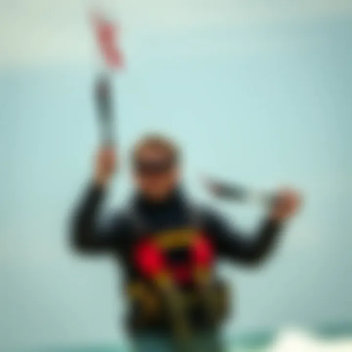 An individual demonstrating safe handling techniques for trainer kites.