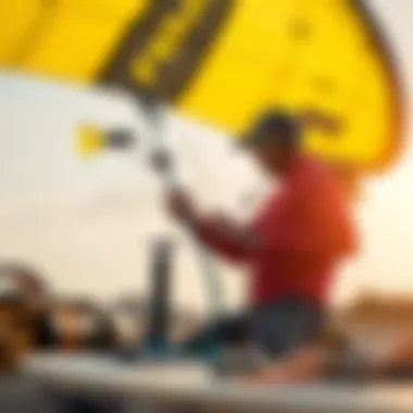 Efficient Kite Inflation Techniques with Ozone Pumps Kiteboarder using a pump in an outdoor setting