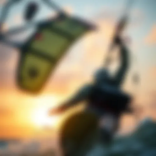 A picturesque kiteboarding scene at sunrise