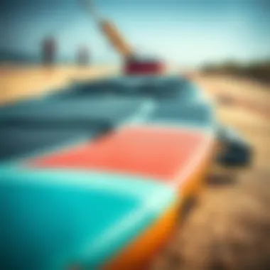 Kitesurfing Board Overview Close-up of a kitesurfing board on the sand