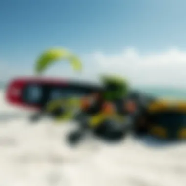 Kitesurfing gear arranged for a perfect day at sea
