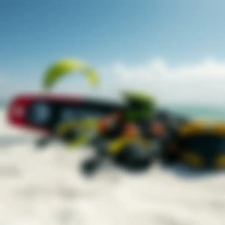 Kitesurfing gear arranged for a perfect day at sea