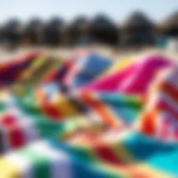 Colorful surf changing towels displayed on the beach