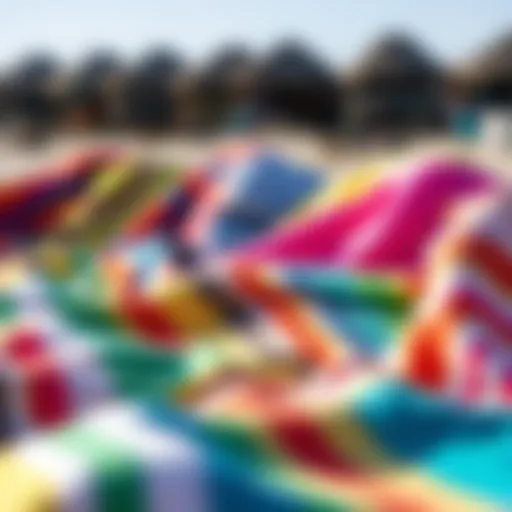 Colorful surf changing towels displayed on the beach