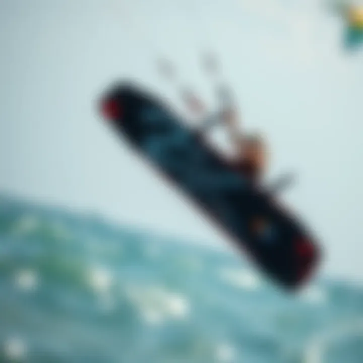 A kiteboarder demonstrating advanced maneuvers with the foilboard