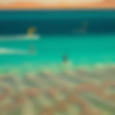 Aerial view of kiteboarders gliding over turquoise waters