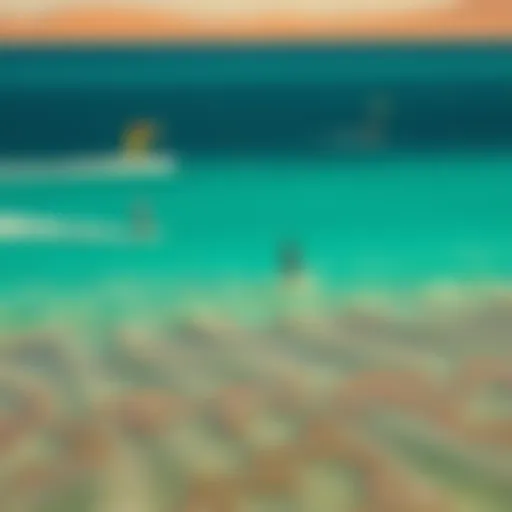Aerial view of kiteboarders gliding over turquoise waters