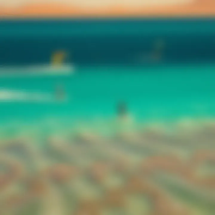 Aerial view of kiteboarders gliding over turquoise waters