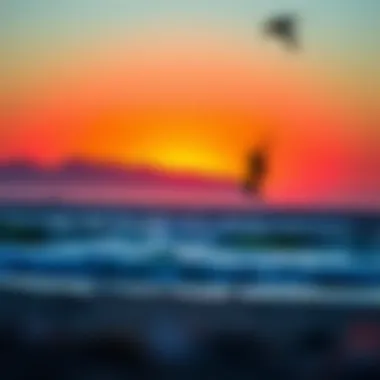 Breathtaking Sunset at the Kiteboarding Beach Vibrant sunset casting colors over a kiteboarding beach