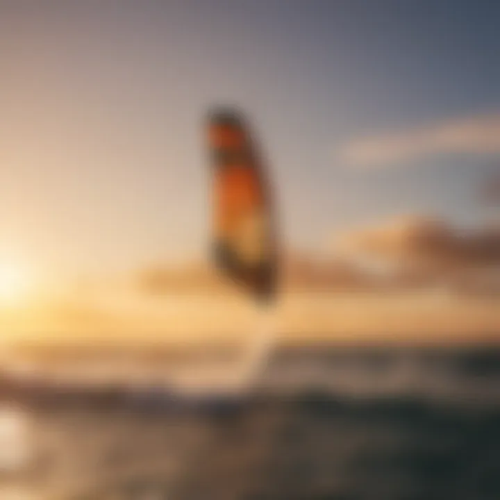 Ideal wind conditions for kiteboarding captured during sunset