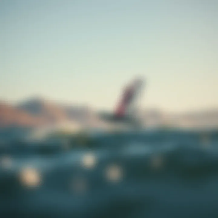 Sleek Hydrofoil Board in Action A sleek hydrofoil board gliding above the water