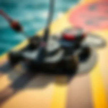 Detailed Components of a Hydrofoil Board Close-up view of hydrofoil board components