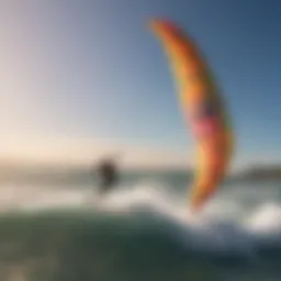 Kiteboarding in low wind conditions with a vibrant kite