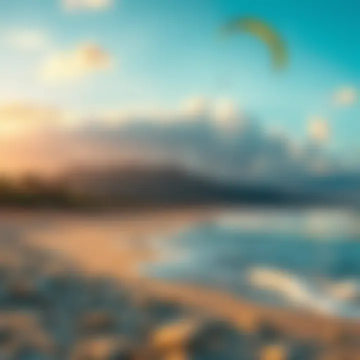 Scenic view of Cabarete beach with kites in the sky