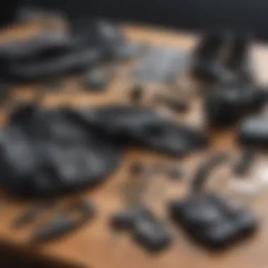 Drysuit maintenance tools and products neatly arranged on a table