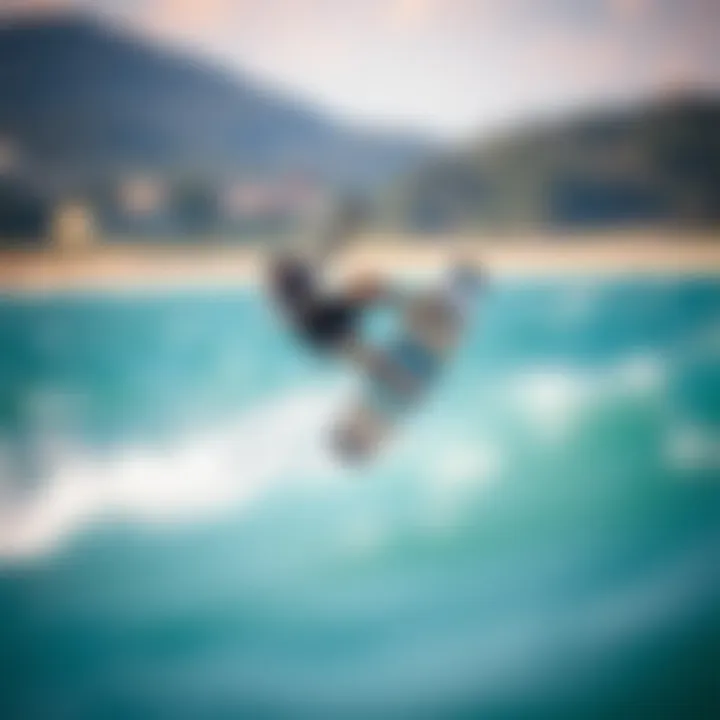 Kiteboarding action shot with a rider performing a trick