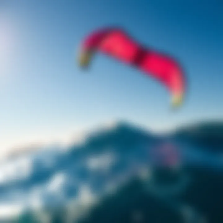 A vibrant kite soaring above the ocean waves