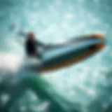 A futuristic foil surf machine gliding over crystal clear water