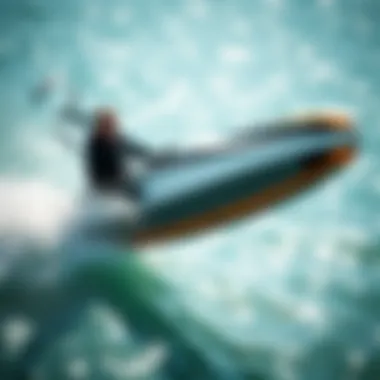 A futuristic foil surf machine gliding over crystal clear water