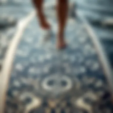 Close-up of a foiling surfboard with intricate design