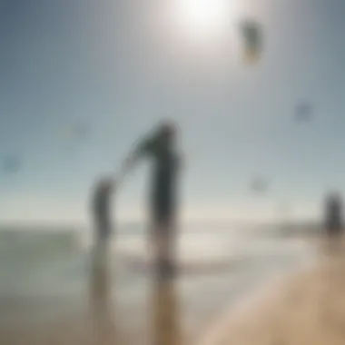 A group of kiteboarders enjoying a friendly gathering on the beach