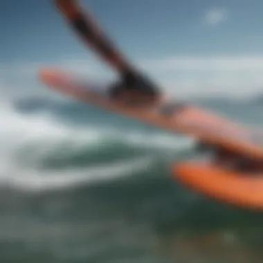 Close-up view of the design features of a hydrofoil board